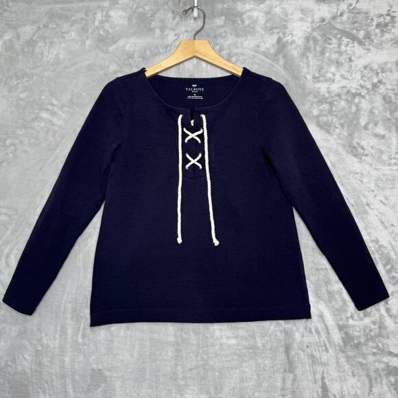 Talbots Top Womens SP Small Petite Navy Heavy Weight Cotton Lace Up Nautica1 - Picture 1 of 7